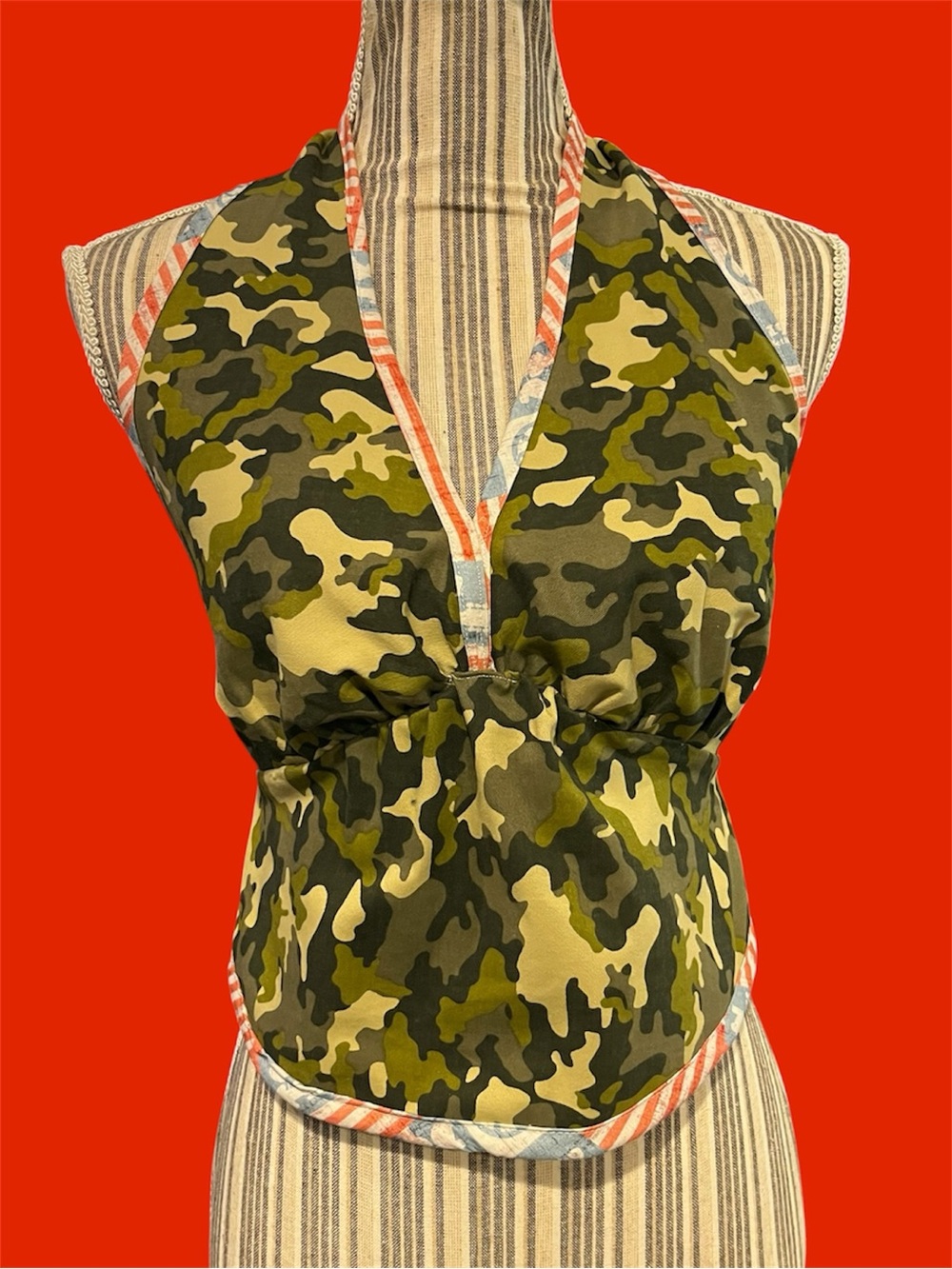 Handmade reversible Camouflage /America Halter Tank Top - Olive Camo